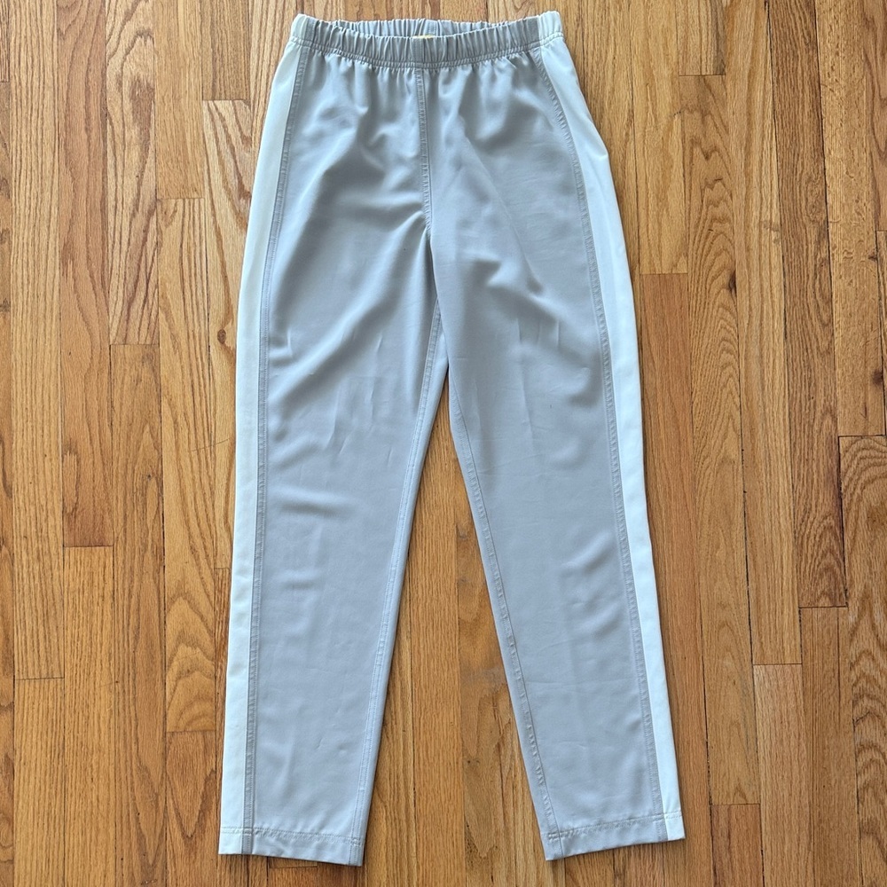 St John sz P Taupe Track Pants with White Stripes great pre owned condition